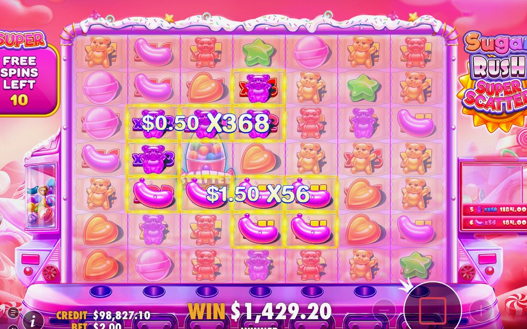 Scatter symbols landing during Free Spins on the 7x7 grid