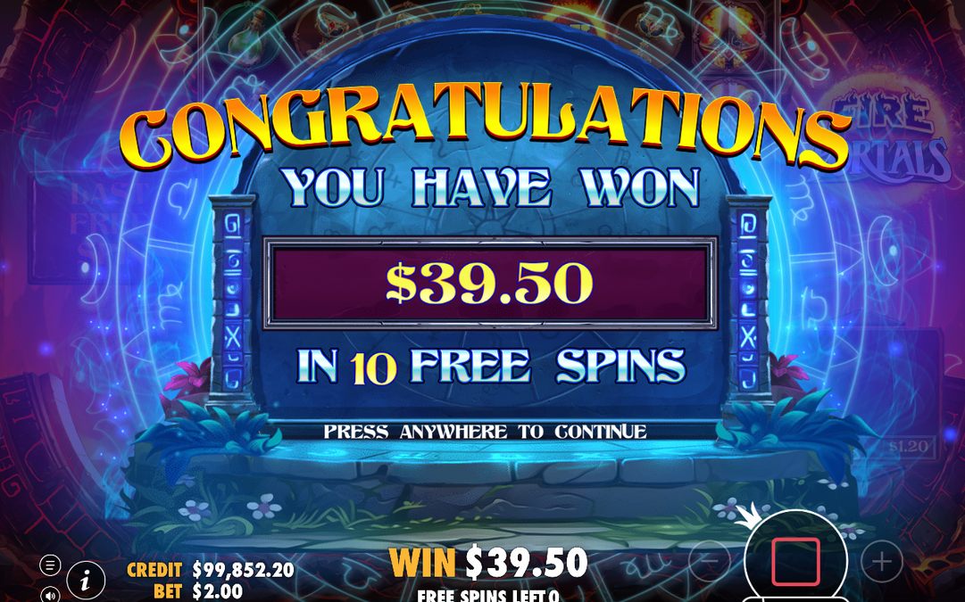 Win screen after Cluster Pays linked symbols